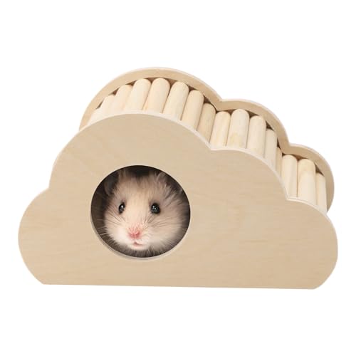 TNSLAND Hamsterhaus in Wolken-Form, Hamster Spielzeug aus Holz, Hamsterkäfig Holz mit Leiter, Hamster Zubehör für den Käfig, Hamster Haus für Kleine Haustiere, 16×11×9 cm von TNSLAND