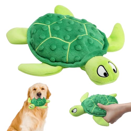 TNSLAND Hundespielzeug Guietschend, Interaktives Hundespielzeug Welpen, Kauspielzeug Hund Kuscheltier Hundespielzeug Plüsch, 25CM Schildkröte Kuscheltier für Kleine und Mittlere Hunde von TNSLAND