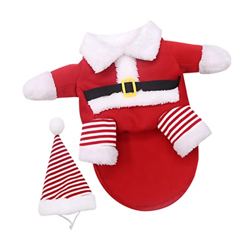 TOBBOMEY 1 Satz Haustier Hund Weihnachten Biped Kleidung Set Hamsterbad Toilette Halloween-haustierkostüme Hundeweihnachtskleidung Welpen-Outfits Weihnachtswelpenmantel Baumwolle Rot von TOBBOMEY