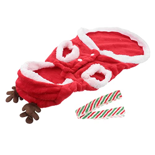 TOBBOMEY 1 Satz Haustier Hund Weihnachten Elch Kleidung Set Haustier-plüsch-Winter-Outfits Winterkleidung Für Welpen Hundeweihnachtskleidung Welpen-Shirts Tierhemden Tierkostüm Rot Flanell von TOBBOMEY