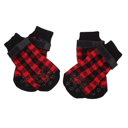 TOBBOMEY 4 Stück Haustier socken Weihnachtsferien Socken Weihnachtshaustiersocken Hunde pfotenabdruck Schuhe für hundepfoten rutschfeste Hundesocken Hundestrumpf Reine Baumwolle rot von TOBBOMEY