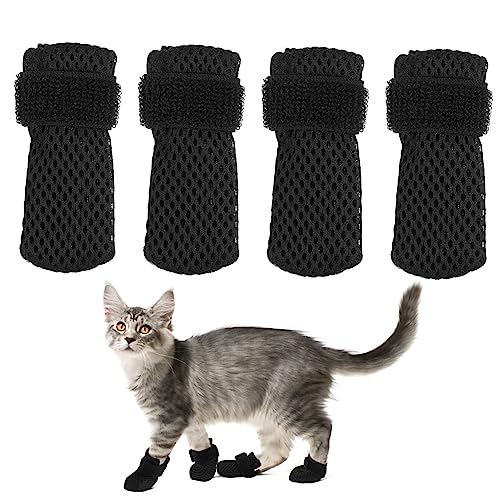 TOBBOMEY 4 Stück Katzenschuhe Krallenkappen Für Katzen Fußabdeckungen Für Die Fellpflege Katze Nägel Kappen Anti-katzenkratzer Nagelkappen Für Katzen Fäustlinge Verhindern Polyester Black von TOBBOMEY