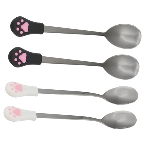 TOBBOMEY 4er Set Edelstahl Haustierfutterlöffel Für Hunde Und Katzen Cat Claw Spoon Und Dog Cat Scoop Und Ideal Für Die Fütterung Von Nassfutter Und Trockenfutter von TOBBOMEY