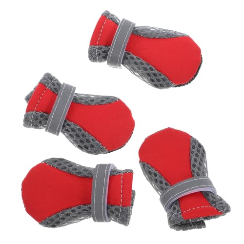 TOBBOMEY 4 Stück Mesh-Schuhe für Welpen Dog Shoes for small Dogs hundepfoten Hundeschuhe für Outdoor-Aktivitäten Hundeschuhe Set Hundeschuhe für draußen Hundestiefel atmungsaktives Netz rot von TOBBOMEY