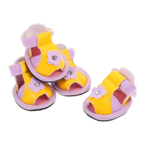 TOBBOMEY 4 Stück Sandalen Für Hunde Hundeschuhe Für Heiße Sommerpflaster Tierhaarentferner Hundespielzeug Haustierschuhe Atmungsaktive Hundeschuhe Autositz Für Hunde Stiefeletten Violet Pu von TOBBOMEY