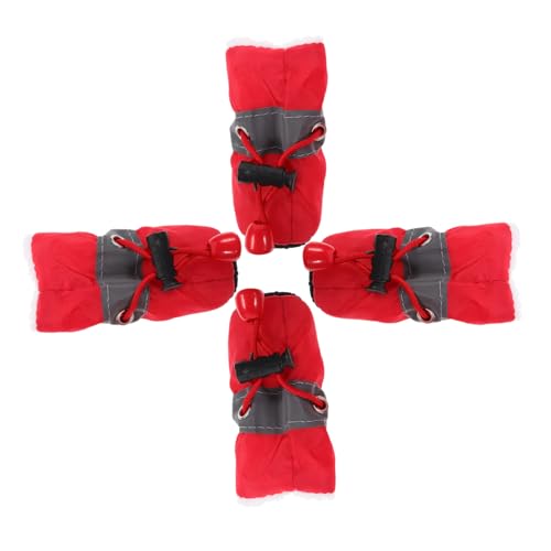 TOBBOMEY 4 Stück rutschfeste Schuhe für Haustiere schützende Hundeschuhe schützende Hundestiefel Welpenstiefel hundepfoten Dog Snow Boots Hundeschuhe mit Kordelzug Welpenschuhe Stoff rot von TOBBOMEY