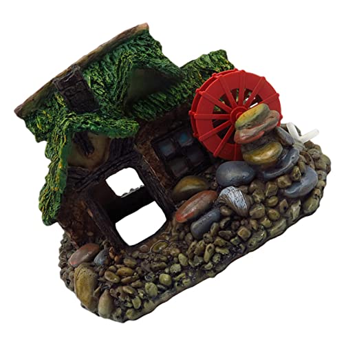 TOBBOMEY Aquarium Steinhütte Wassermühle Dekoration Fischtank Ornament Fischschutzgebiet von TOBBOMEY