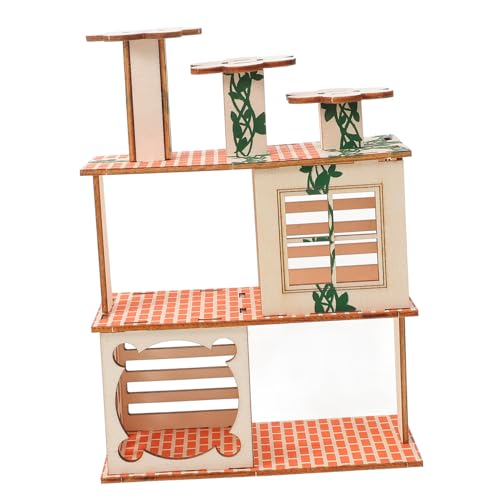 TOBBOMEY Hamster-Klettergerüst Hamstervilla Käfig für kleine Haustiere Wurf Hund Nest Hamster Klettergerüst Kleintier Holzspielzeug Rattenversteck aus Holz Rattenvorräte hölzern Beige von TOBBOMEY