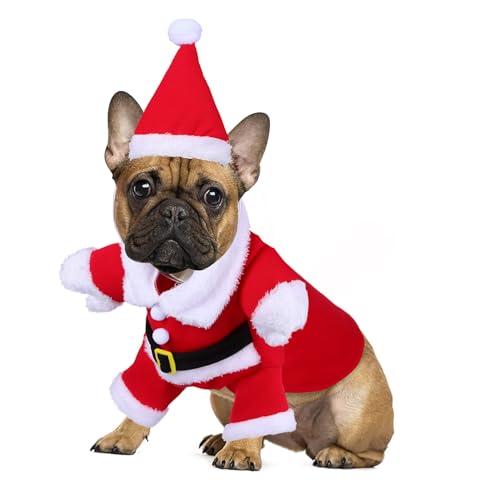 TOBBOMEY Haustier Weihnachtskleid Hundekostüme Kleidung Für Hunde Welpenkleidung Santa Hundekostüm Hund Wintermantel Welpen-weihnachtsmann-kostüm Hund Weihnachtsmütze Baumwolle Rot von TOBBOMEY