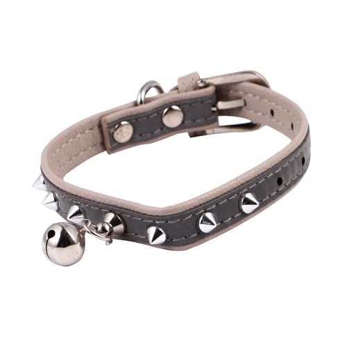 TOBBOMEY Haustierhalsband Hunde katzenhalsbänder Nietkragen für Kragenkegel Kettenkragen Verstellbarer Kragen Glockenhalsband für Haustier PU-Leder Khaki von TOBBOMEY