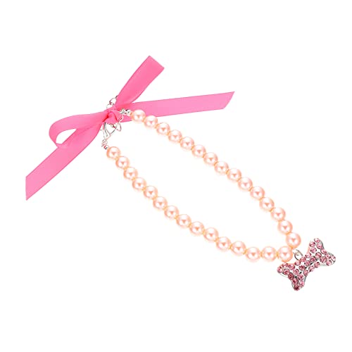 TOBBOMEY Haustierhalsband Perlenhalsband für Welpen Haustier-Hundeperle Halskette für Perlen Hundehemden hundekragen hundehalstuch Haustier Katzenhalsband Welpe Halsband Strasssteine Rosa von TOBBOMEY