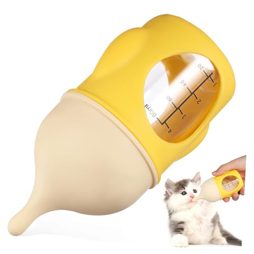 TOBBOMEY PET-Flasche katzensaugflasche Neue Welpen Essentials Wiederverwendbare Milchflasche katzenpflege Welpenflaschen zum Stillen von Welpenmilch Saugflaschen für Welpen Kieselgel Yellow von TOBBOMEY