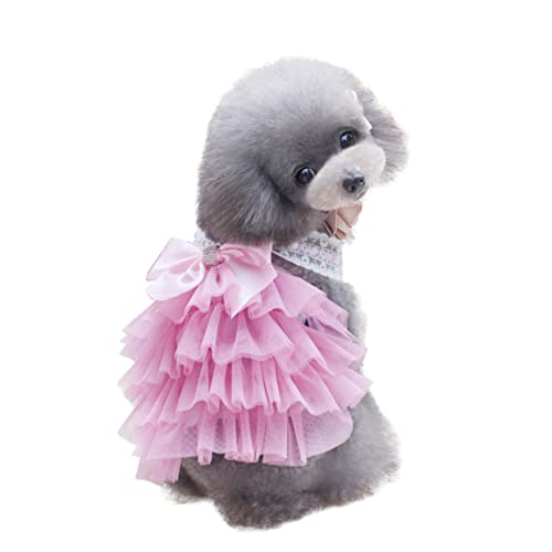 TOBBOMEY Rock Chihuahua-Kleidung Kleid mit Bowknot für Haustiere Hunde Welpenkleidung Dackel Kostüm Dackel Mantel Welpenweste Hund hochzeitskleid Hund Tuch Tutu-Kleid für Haustiere Rosa von TOBBOMEY