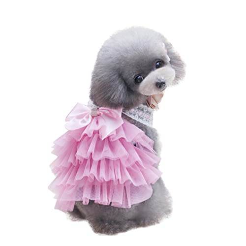 TOBBOMEY Entzückendes Hunde-Tutu-Kleid Haustier-Schleifenrock Spitzen-Outfit modische Hundekleidung Rosa S von TOBBOMEY