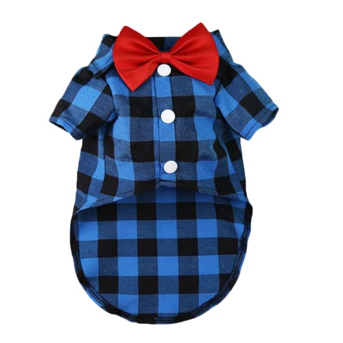 TOBILE Haustier Kleidung Hundebekleidung Plaid Gestreiftes Hemd Anzug Hochzeit Kleid Welpen Mantel Teddy bär Zwergspitzweste Größe S Medium-Schwarz Blau Gitter, Büste 30 cm von TOBILE