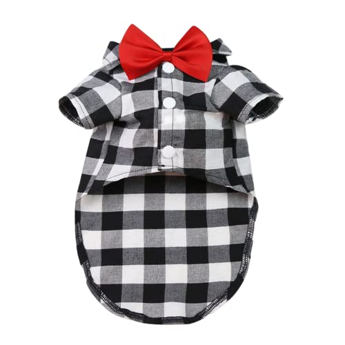 TOBILE Hundebekleidung Haustierkleidung Hunde Plaid Gestreiftes Hemd Anzug Hochzeit Kleid Welpen Mantel Teddybär Zwergspitzweste Größe S Medium-Schwarz Weiß Gitter, Büste 45 cm von TOBILE