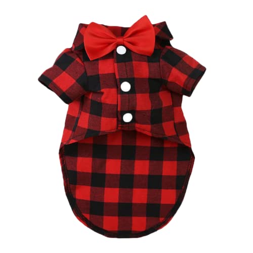 TOBILE Hundebekleidung Haustierkleidung Hundebekleidung Plaid Gestreiftes Hemd Anzug Hochzeit Kleid Welpen Mantel Teddybär Zwergspitzweste Größe S Mittel rot Schwarz Gitter, Büste 35 cm von TOBILE