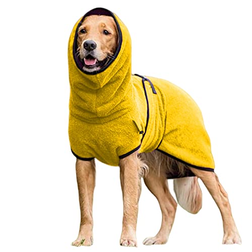 TOBILE Hundebekleidung Winter-Hundejacke Einfarbig Warm Welpen Verstellbar Haustier Step Coat Hoodies Kleidung Weiches Fleece Welpen Kleidung Gelb, 3XL von TOBILE