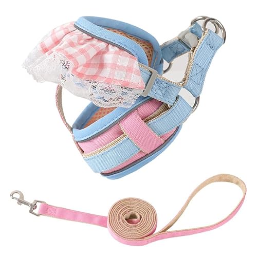 TOBILE Hundegeschirr Einstellbare Nette Plaid Spitze Trim Haustier Harness Kleine Hund Katze Leine Set von TOBILE