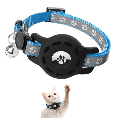 TOEECY Airtag Katzenhalsband Reflektierendes Katzenhalsbänder GPS Leichte Tracker Airtag Hülle Halsbänder mit Glocke Sicherheitsverschluss für Katze (Blau) von TOEECY