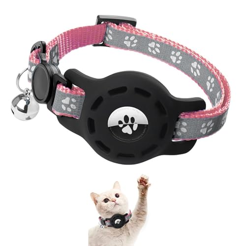 TOEECY Airtag Katzenhalsband Reflektierendes Katzenhalsbänder GPS Leichte Tracker Airtag Hülle Halsbänder mit Glocke Sicherheitsverschluss für Katze (Rosa) von TOEECY