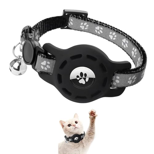 TOEECY Airtag Katzenhalsband Reflektierendes Katzenhalsbänder GPS Leichte Tracker Airtag Hülle Halsbänder mit Glocke Sicherheitsverschluss für Katze (Schwarz) von TOEECY