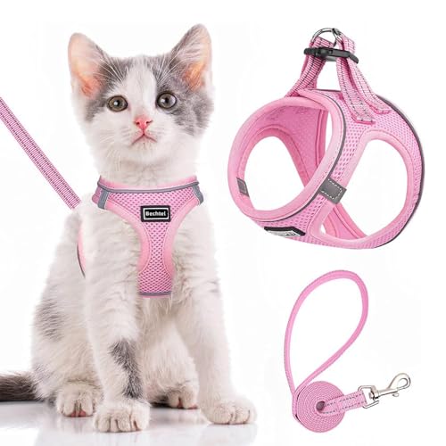 TOEECY Hundegeschirr Anti Zug Geschirr Ausbruchsicher Verstellbare Weich Gepolsterte Katzengeschirr mit Leine Air Mesh Atmungsaktiv Brustgeschirr für Hunde Katze (Rosa-XS) von TOEECY