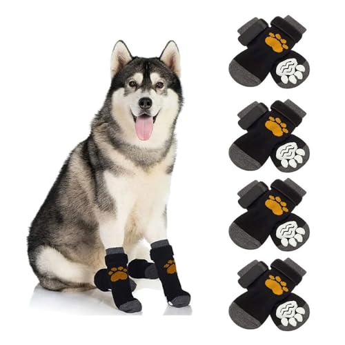 TOEECY Hundeschuhe 8 Stück Pfotenschutz Anti Rutsch Hundesocken Beständig rutschfest Traktion mit verstellbaren Riemen für Kleine Mittlere und Große Hunde (Gelb/L) von TOEECY