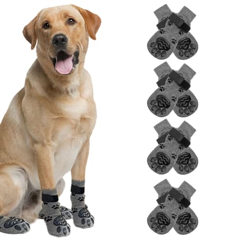 TOEECY Hundeschuhe 8 Stück Pfotenschutz Anti Rutsch Hundesocken Beständig rutschfest Traktion mit verstellbaren Riemen für Kleine Mittlere und Große Hunde (Grau/L) von TOEECY