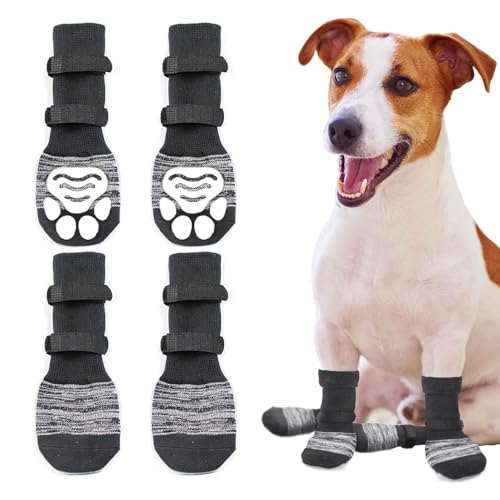 TOEECY Hundesocken 4 Stück Atmungsaktive Hunde Outdoor mit Rutschfester Sohle Verletzungen Verhindern Lecken Verstellbarem für Kleine Mittlere und Große Hunde (M) von TOEECY