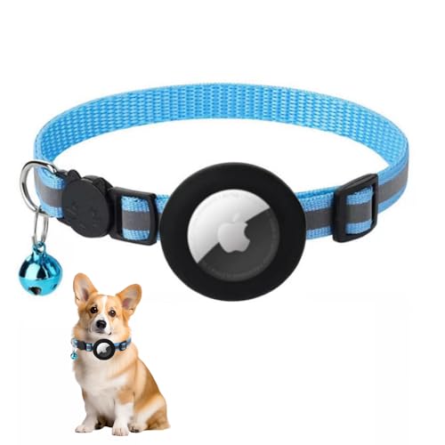 TOEECY Katzenhalsbänder Kätzchenhalsband mit Apple Airtag HülleVerstellbar Airtag Halsband Katze Kitten Reflektierend Halsband mit Glocke Geeignet Für Katzen Welpen（Blau） von TOEECY