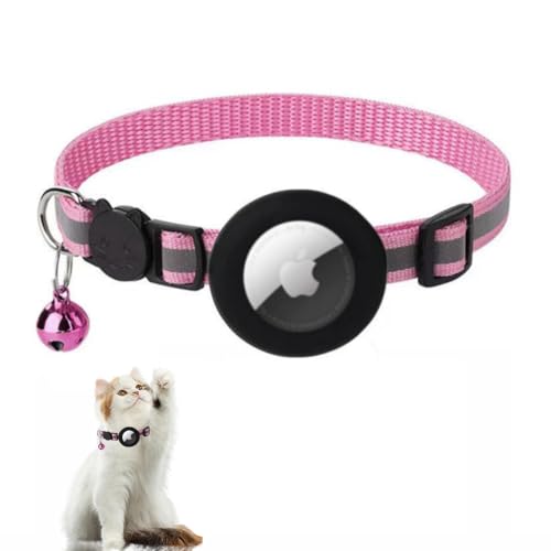 TOEECY Katzenhalsbänder Kätzchenhalsband mit Apple Airtag HülleVerstellbar Airtag Halsband Katze Kitten Reflektierend Halsband mit Glocke Geeignet Für Katzen Welpen（Rosa） von TOEECY