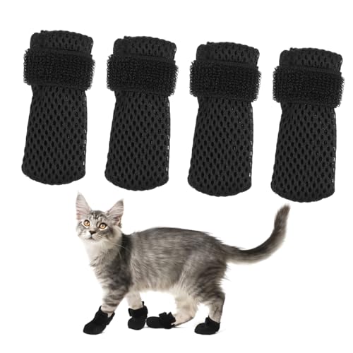 TOGEVAL 4 Stück Katzenschuhe Anti-Off-katzenstiefel Fäustling Für Kätzchen Krallenabdeckungen Für Katzen Schuhe Für Katzen Pfote Socken Für Schützer Für Katzen Stiefeletten Black Polyester von TOGEVAL