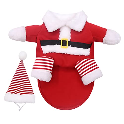 TOGEVAL 1 Satz Haustier Hund Weihnachten Biped Kleidung Set Weihnachtsmann-haustierkleidung Haustier-Outfits Winteroutfits Für Welpen Feiertagshund Hoodie Welpenkleidung Rot Baumwolle von TOGEVAL