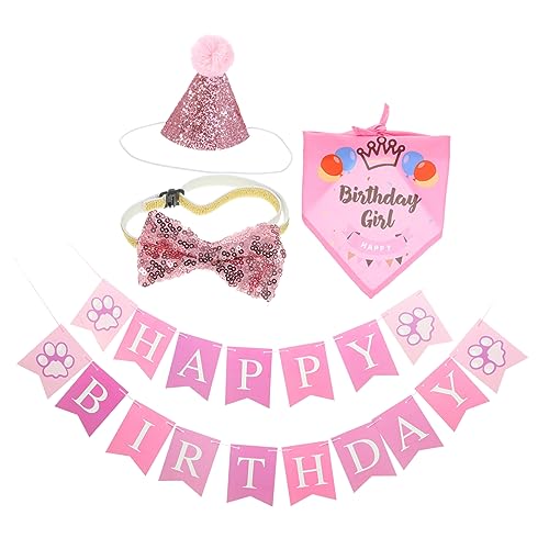 TOGEVAL 1 Satz Katzen-Geburtstags-Outfit Zum Geburtstag- Katzengeburtstagsbanner Zum Geburtstag-Banner Zum Geburtstag Dekorationen Rosa Baumwolle von TOGEVAL