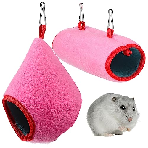 TOGEVAL Entzückende rosa Hamsterhäuser 1 Stück warme Schlafmatte 1 Stück hängender Tunnel Haustierbett für Kleintiere von TOGEVAL