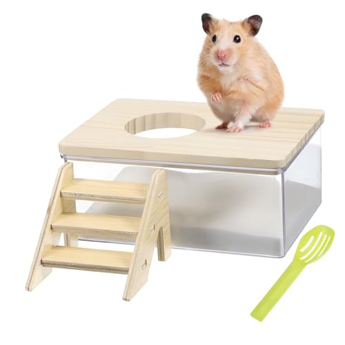 TOGEVAL 1 Set Hamster Badzubehör Set Hamster Sand Klar Hamster Badezimmer Hamster Grabsandbehälter Hamster Zubehör Hamster Zubehör Chinchilla Badehaus Aus Holz von TOGEVAL