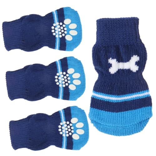 TOGEVAL 2 Paar Haustier socken rutschfeste Hundesocken Socken mit Hundegriff Hundezubehör socken für hundepfoten Dog Socks Baumwollsocken austauschbare Haustiersocken Baumwolle Navy von TOGEVAL