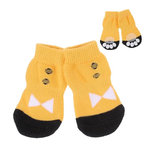 TOGEVAL 4 Stück Baumwollsocken für Haustiere Baumwollsocken mit Hundepfoten Hundesocken für drinnen kleines Haustier Welpe pet Supplies hundepflege sockenschuhe Haustiersocken Yellow von TOGEVAL