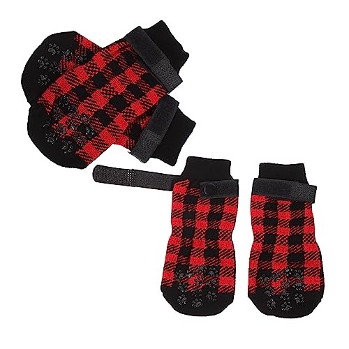 TOGEVAL 4 Stück Haustier Socken Hundeschuhe Für Heißes Pflaster Weihnachtshaustier Pfotenschutz Weihnachtszubehör Für Haustiere Weihnachtsferien Socken Heimtierbedarf Reine Baumwolle Rot von TOGEVAL