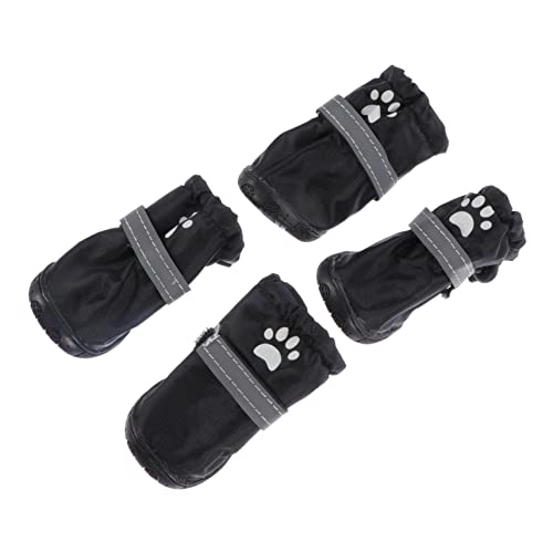 TOGEVAL 4 Stück Haustier wasserdichte Schuhe Reflektierende Regenschuhe Für Hunde Hundestiefel Atmungsaktive Hundeschuhe Haustierstiefel Rutschfester Hundepfotenschutz Black Polyester von TOGEVAL