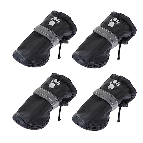 TOGEVAL 4 Stück Haustier wasserdichte Schuhe Rutschfester Hundepfotenschutz Wärmere Hundeschuhe Regenschuhe Schuhschutz rutschfeste Hundestiefel Schuhe Welpe rutschfest Black Polyester von TOGEVAL