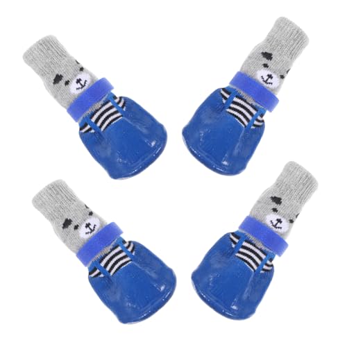 TOGEVAL 4 Stück Haustierschuhe Auswechselbarer Hundepfotenschutz Abriebfeste Hundesocken Hundezubehör Waschbare Haustiersocken Welpenbedarf Atmungsaktiver Pfotenschutz Baumwolle Sky-Blue von TOGEVAL