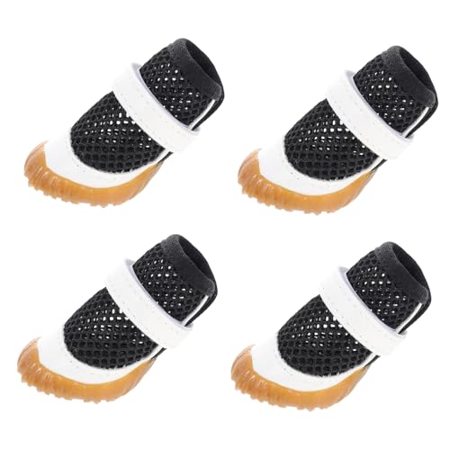 TOGEVAL 4 Stück Haustierschuhe Mesh-Hundeschuhe wasserdichte Welpenstiefel Bodenschutz für Haustiere Hund Sandalen Paws pfotenschutz hundepflege Sommer Welpenstiefel Hundestiefel PVC Black von TOGEVAL