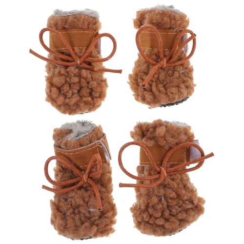 TOGEVAL 4 Stück Hundeschuhe Schneestiefel Ausgestopfter Welpe Hund Kurze Stiefel Plüsch-hundewinterstiefel Hundepfotenschutz Plüschtiere Schneestiefel Für Welpen Hundestiefel Plastik Brown von TOGEVAL