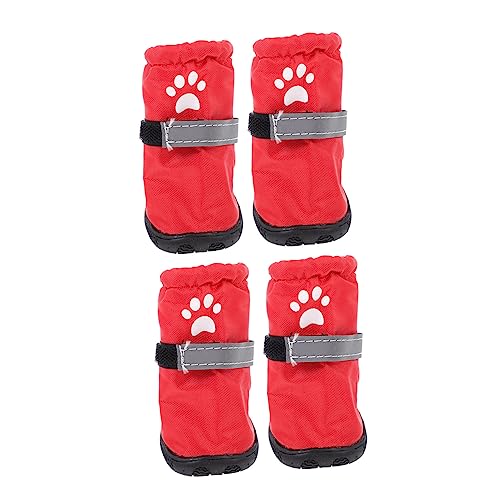 TOGEVAL 4 Stück Regenstiefel für Haustiere Haustier Stiefel Anti-Rutsch-Schuhe für Hunde hundeschuhe pfotenschutz für Hunde Heimtierbedarf rutschfeste Haustierschuhe Polyester rot von TOGEVAL