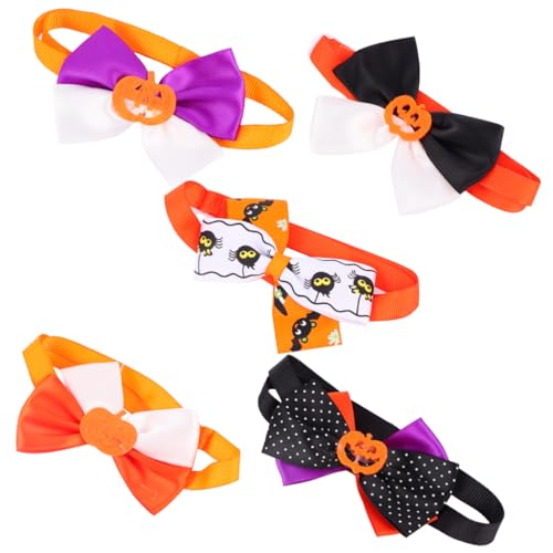 TOGEVAL 5-teiliges Hunde-Halloween-Fliegenhalsband-Set verstellbar atmungsaktiv für Haustiere Halskrawatte Festliche Kleidung für Weihnachtsbar-Partys von TOGEVAL