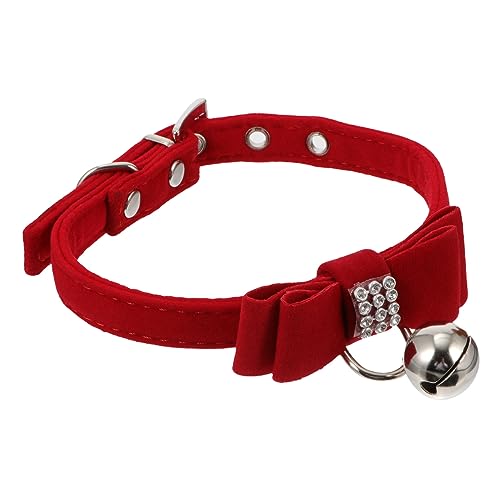 TOGEVAL Haustierhalsband Welpe Bogenhalsband Kätzchen Glockenhalsband Welpen Welpenhalsband pet Supplies haustierbedarf Halsband für Haustiere Hund Glocke Halsband Samtstoff rot von TOGEVAL