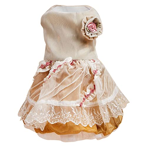 TOGEVAL Haustierkleid Welpenrosakleid Kleine Hundekleidung Tutu-Rock Für Hunde Kleidung Für Haustiere Hunde-Outfit Kleid Zur Hochzeit Hundehemden Jackenkleider Golden Gittergewebe von TOGEVAL