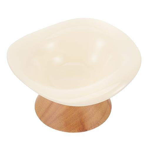 TOGEVAL Haustiernapf pet Feeder pet Water Bowl katzenschalen Trinknapf Haustierfutter cat Bowl Futterautomat für Welpen Katzenfutter Tierfutterbehälter praktischer Katzennapf hölzern Beige von TOGEVAL